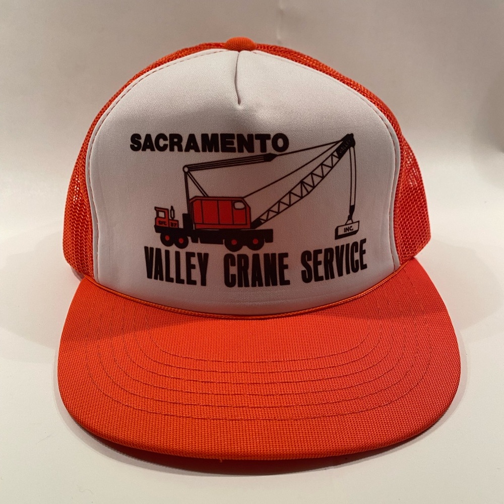 Vintage Sacramento Valley Crane Service Orange and White Trucker Hat